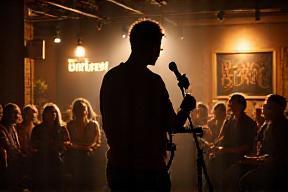 Performer and audience at coffee open mic