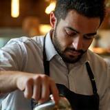 Head Barista Mehmet Can pouring coffee